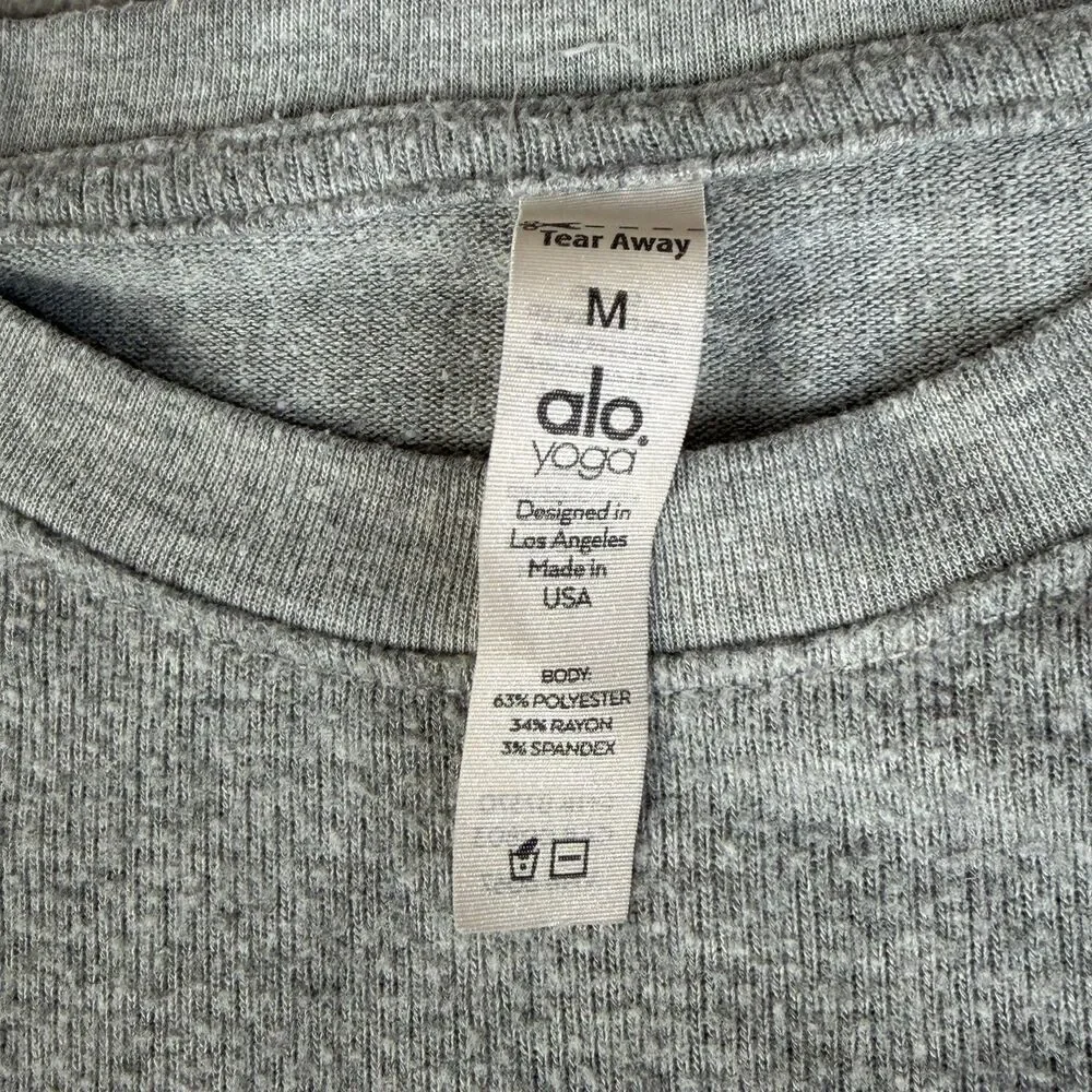 ALO YOGA Sweatshirt Womens Medium Gray Pullover Crew Athleisure Sweater Fuzzy